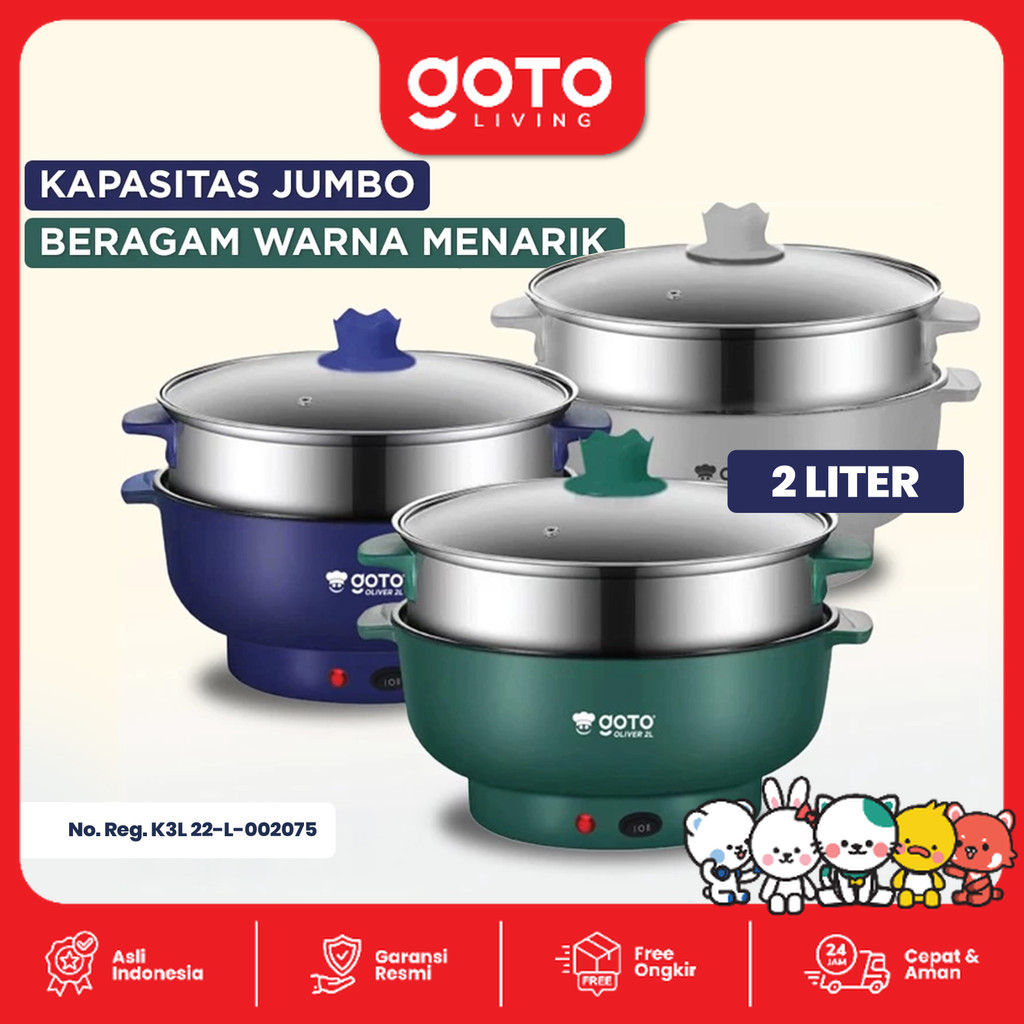 Goto Oliver Electric Pan 2L Fry Pan Portable Panci Listrik Serbaguna