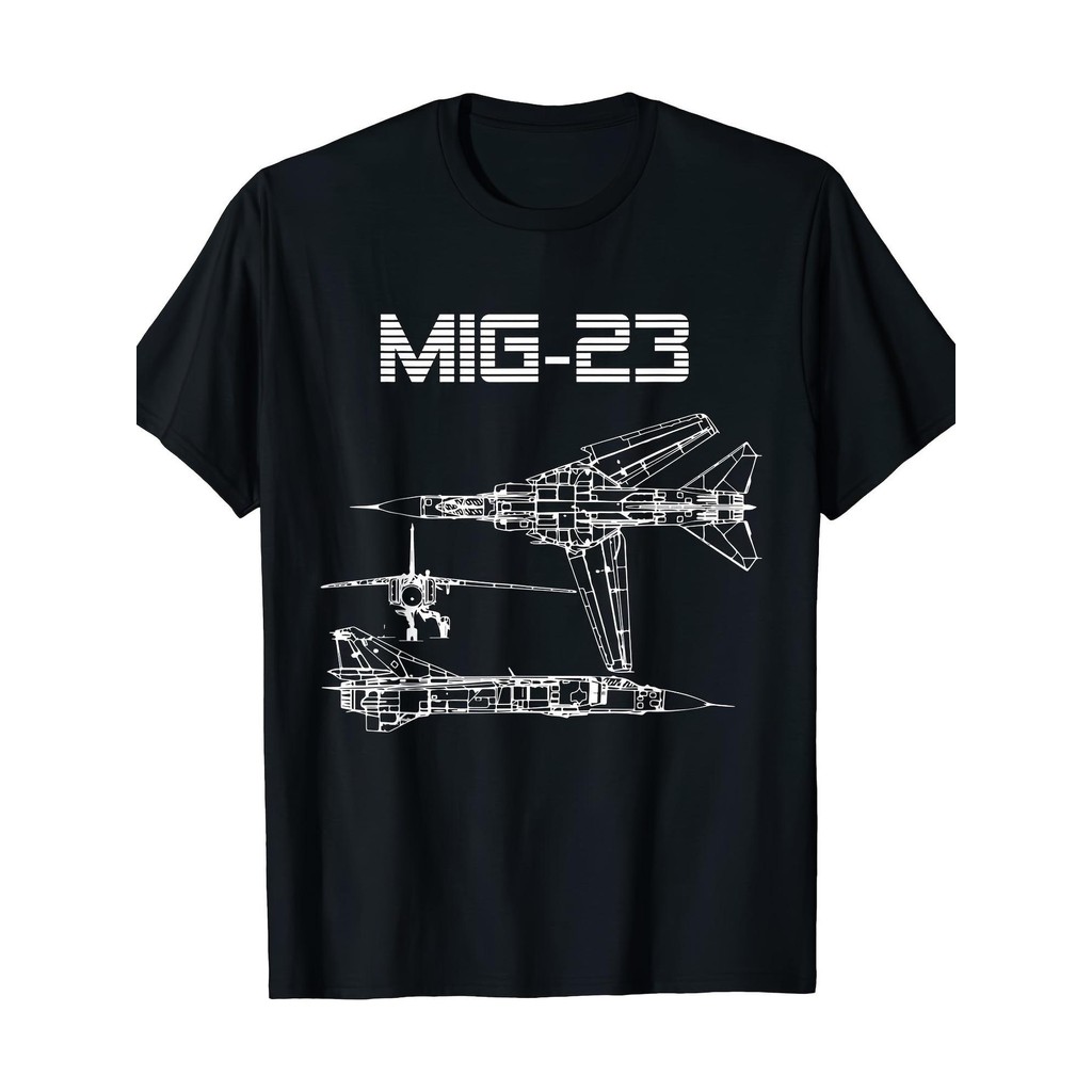 Kaos Pria Mig-23 Fighter Jet Blueprint Graphic Cotton 180g