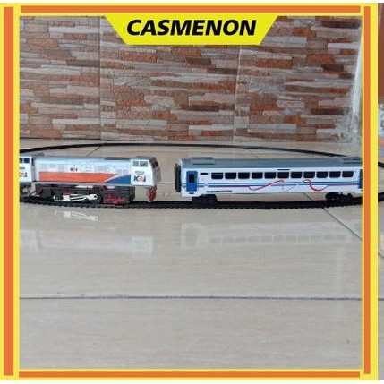 Kereta Api Indonesia - Mainan Kereta Api - Gerbong dan lokomotif- Full - Set biru orange