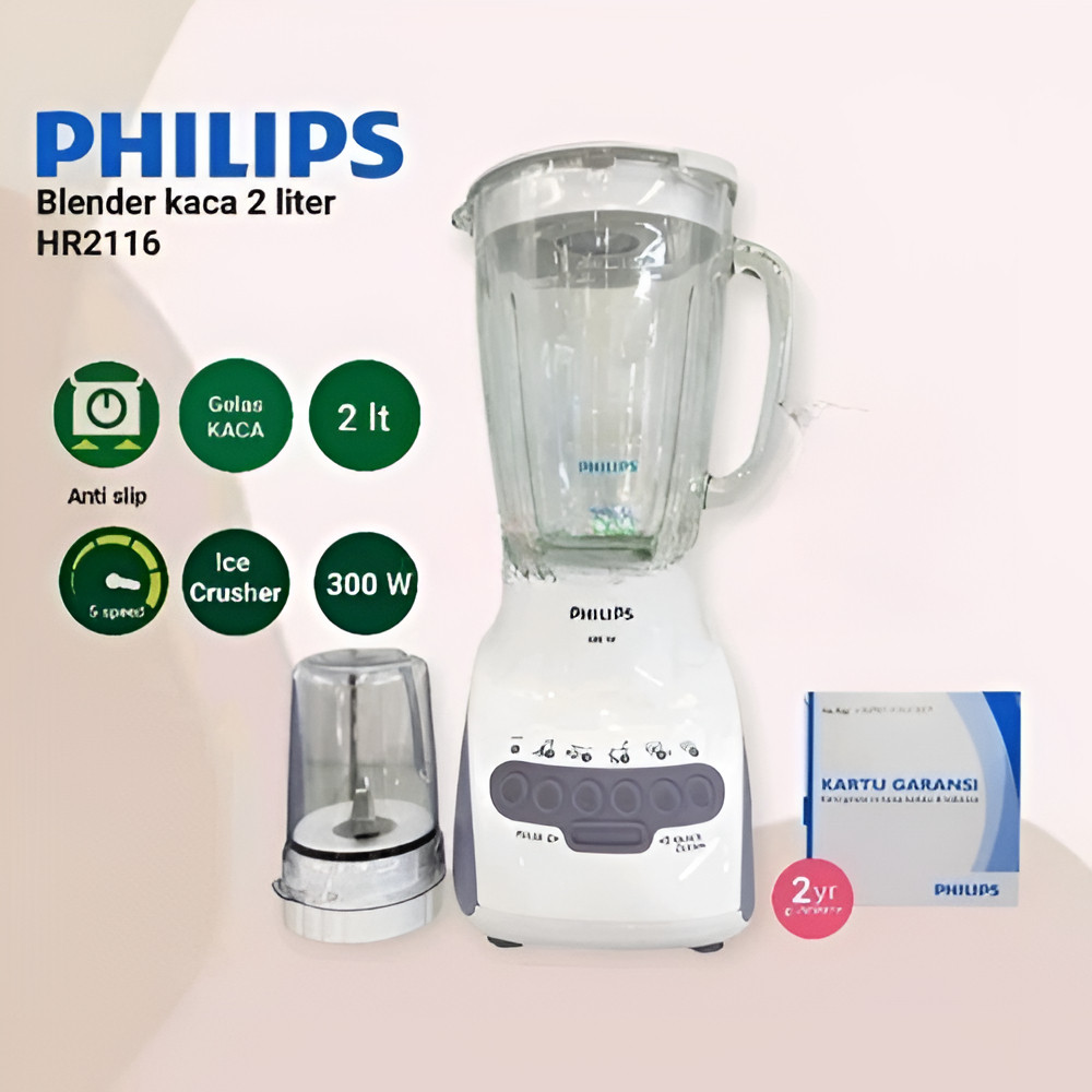 PHILIPS Blender Kaca 2L HR2116 / Blender Kaca Philips HR2116 / Blender Philips HR-2116 2IN1 2 Liter