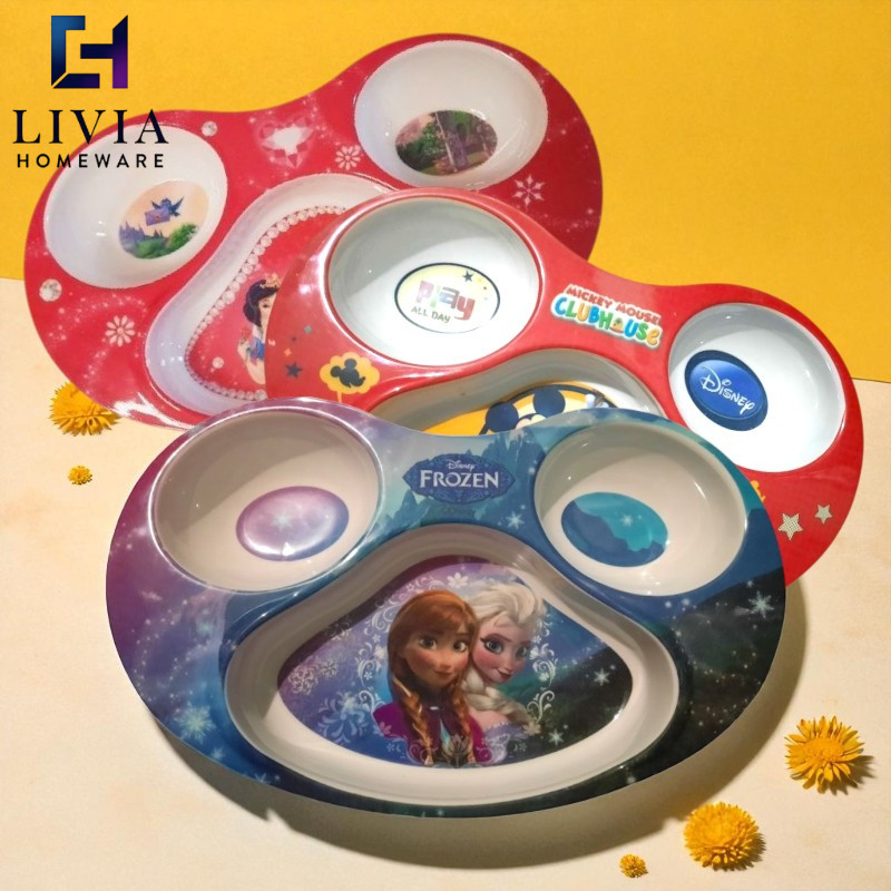 Piring Melamin Tempat Makan Anak Karakter Disney Piring 3 Sekat Melamin GOLDEN DRAGON