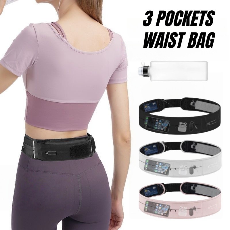 3 Pocket Running Waist Bag/Sabuk Mini Tak Terlihat Tahan Air Tas Pinggang Olahraga/Tas Pinggang Olah