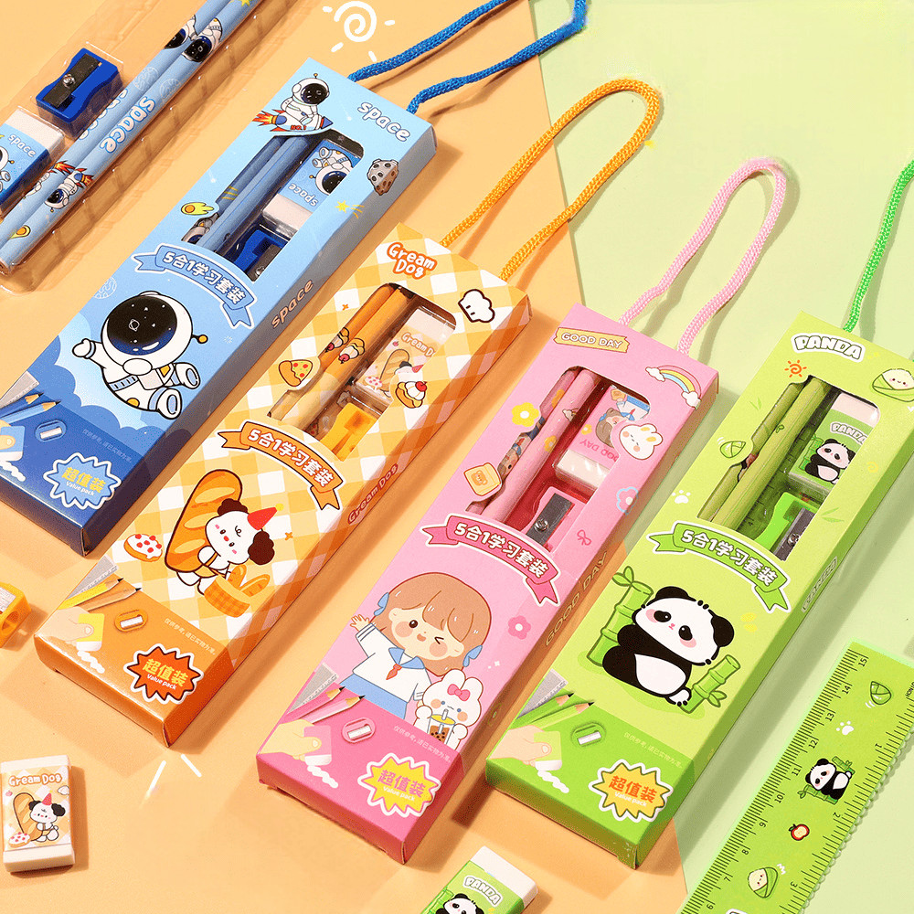 -JOJU- ALAT TULIS PAKET HEMAT / PAKET PENSIL ALAT TULIS 5 IN 1 MOTIF KARTUN LUCU / GEMAS WARNA PASTE