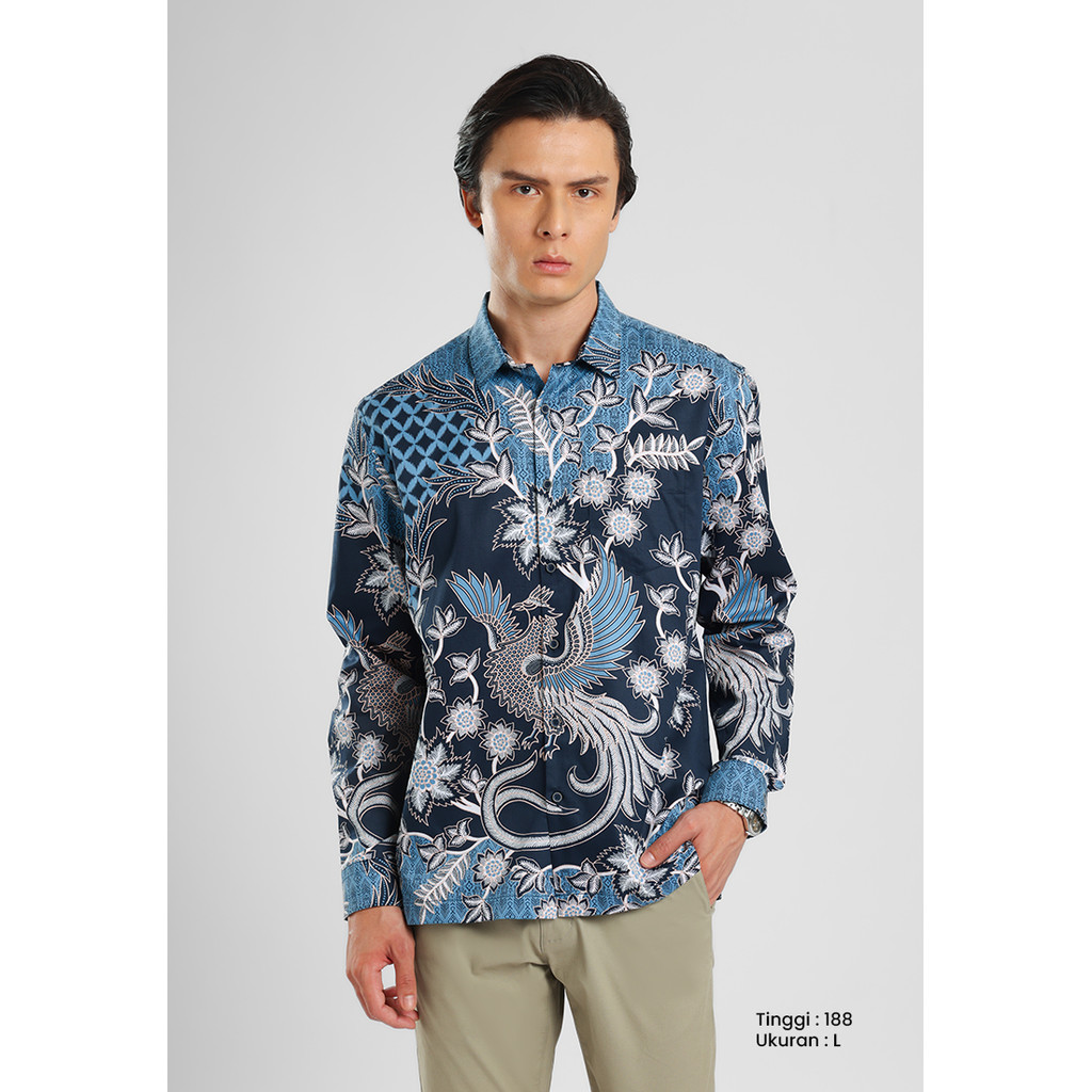 MANZONE - Kemeja Batik Lengan Panjang Mandala Modern Fit - Navy