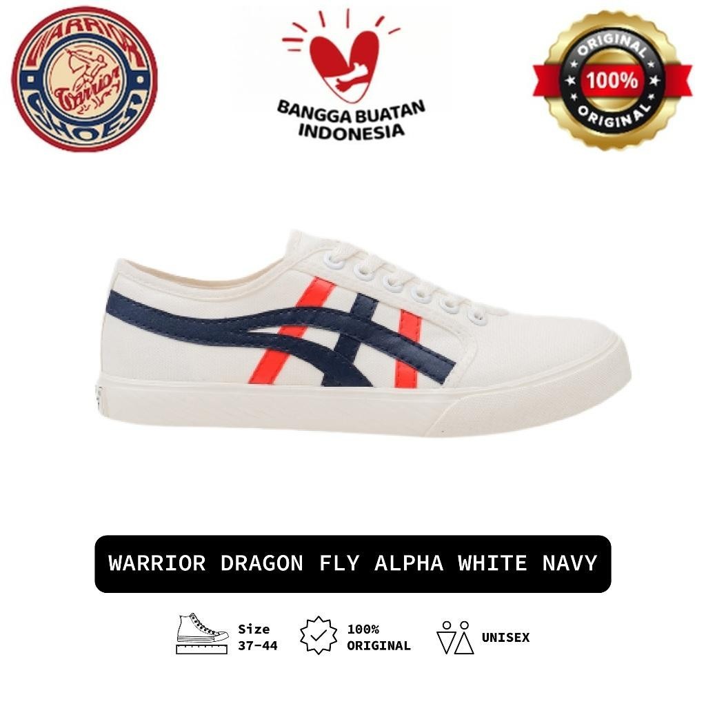 Warrior Dragon Fly Alpha White Navy Sepatu Kasual Canvas Pria Wanita Original