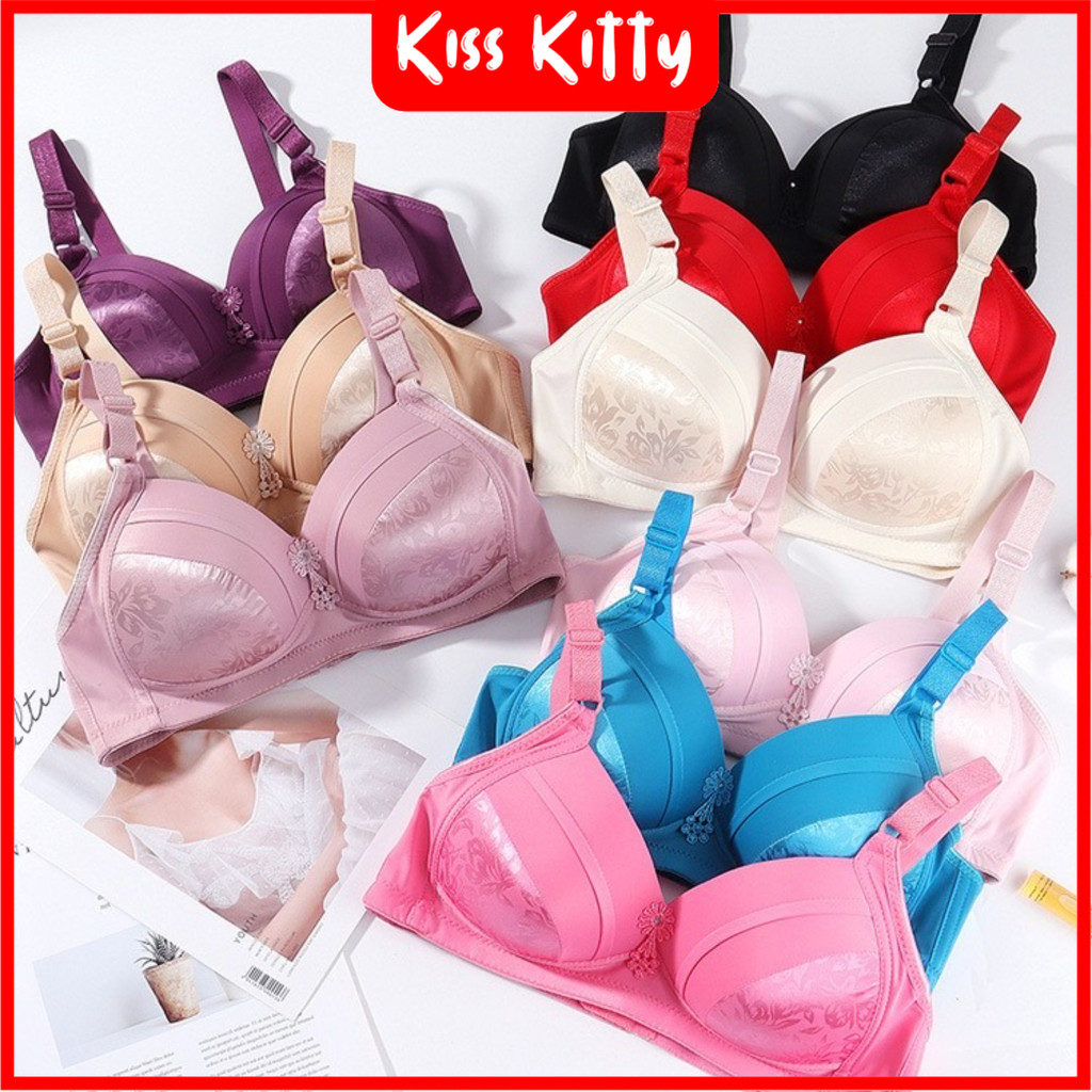 Bra Wanita Cup Besar Tanpa Kawat BH Jumbo Motif Gambar Bunga Big Size Ibu