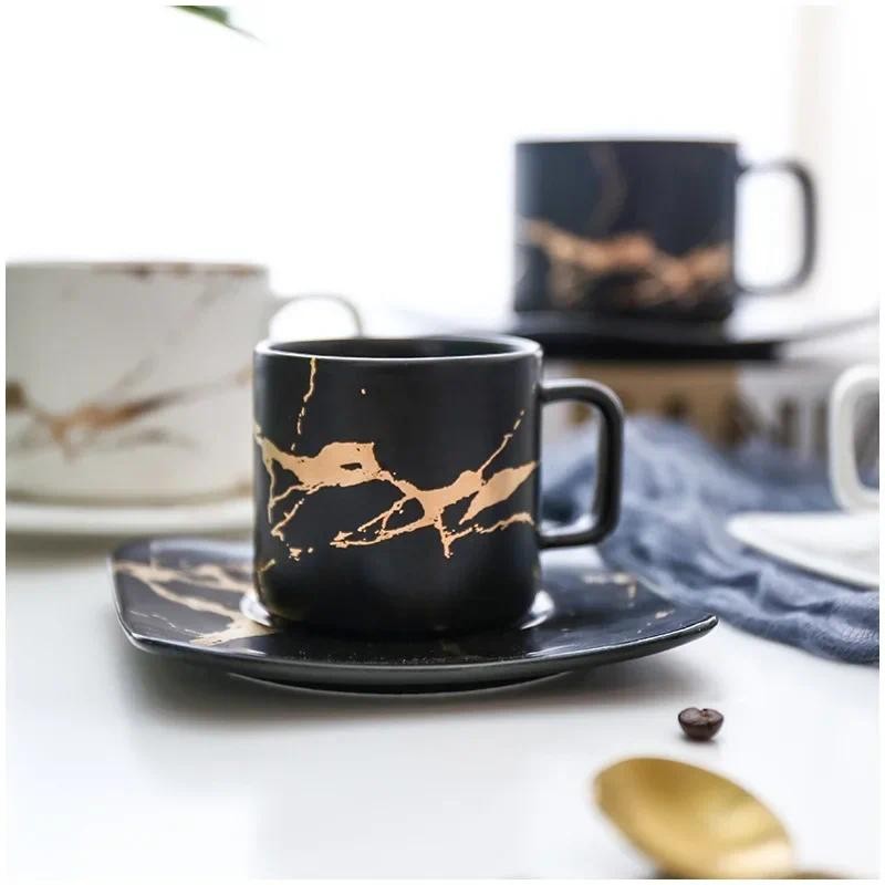 Marble coffee cup, black and white cup and saucer cup. High quality coffee cup, coffee set,  saucer 