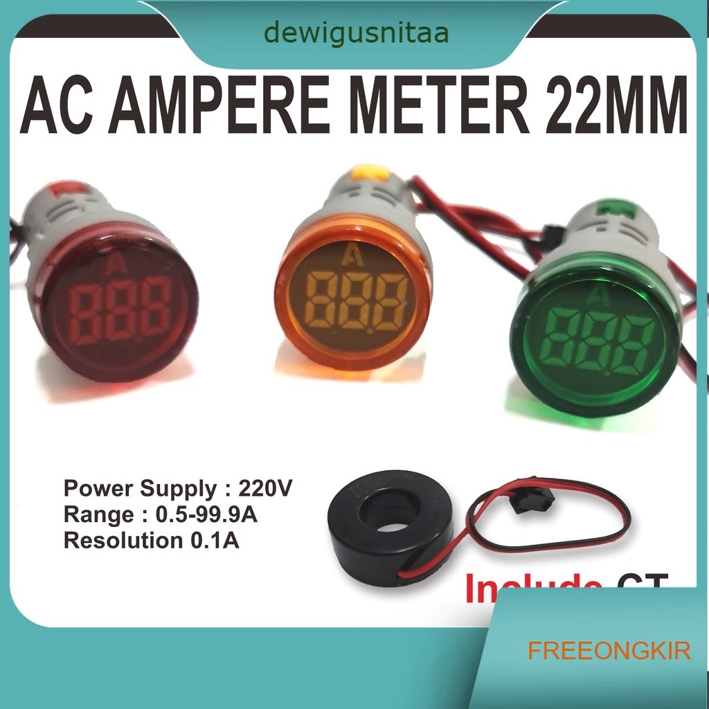 AC Ampere Meter 22mm Pilot Lamp Digital Ampere 0-100A