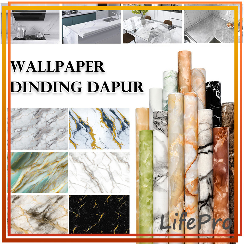 Stiker Dapur Anti Minyak Dan Panas Motif Marmer/bahan Alumunium Foil Motif Marmer Putih Corak Gold D