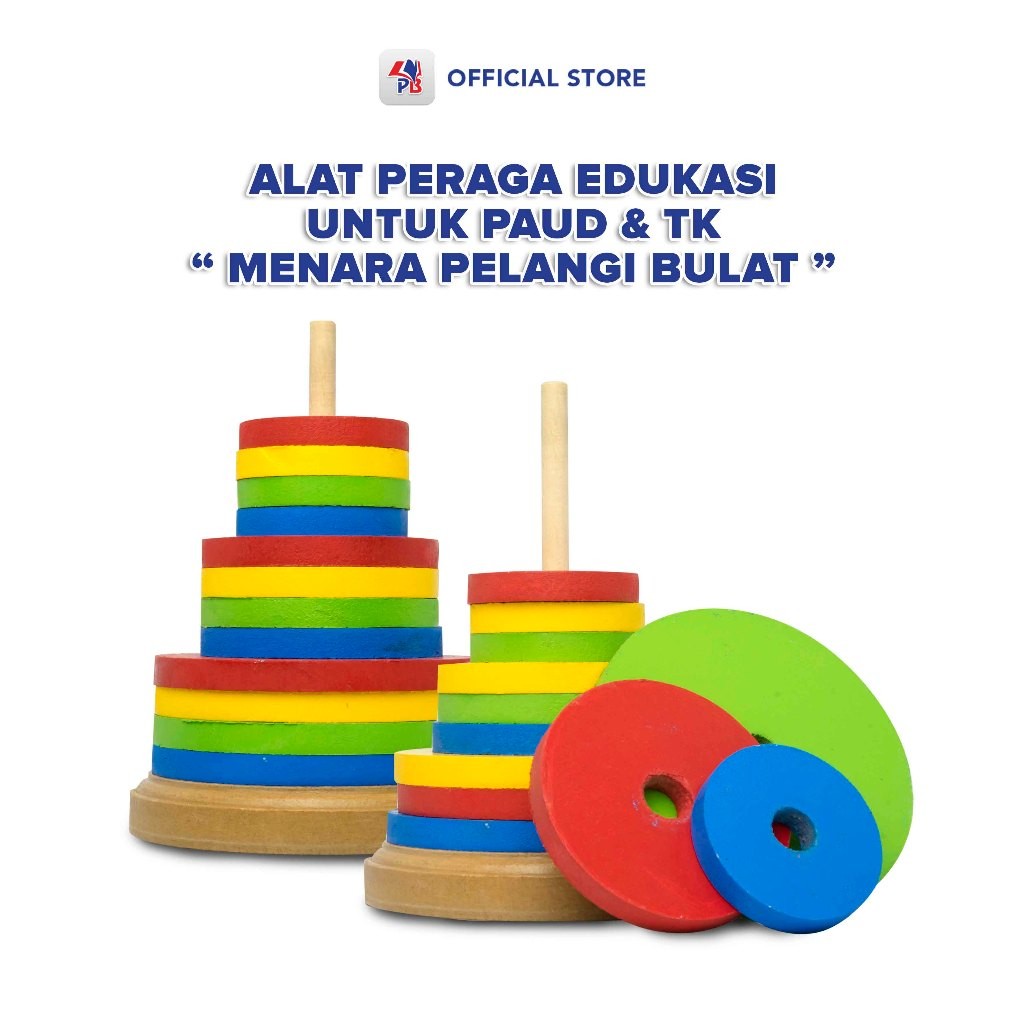 Mainan Edukasi Balok Kayu Menara Pelangi Bulat / Puzzle Anak Balok Susun Untuk Anak / UD BAROKAH ALA