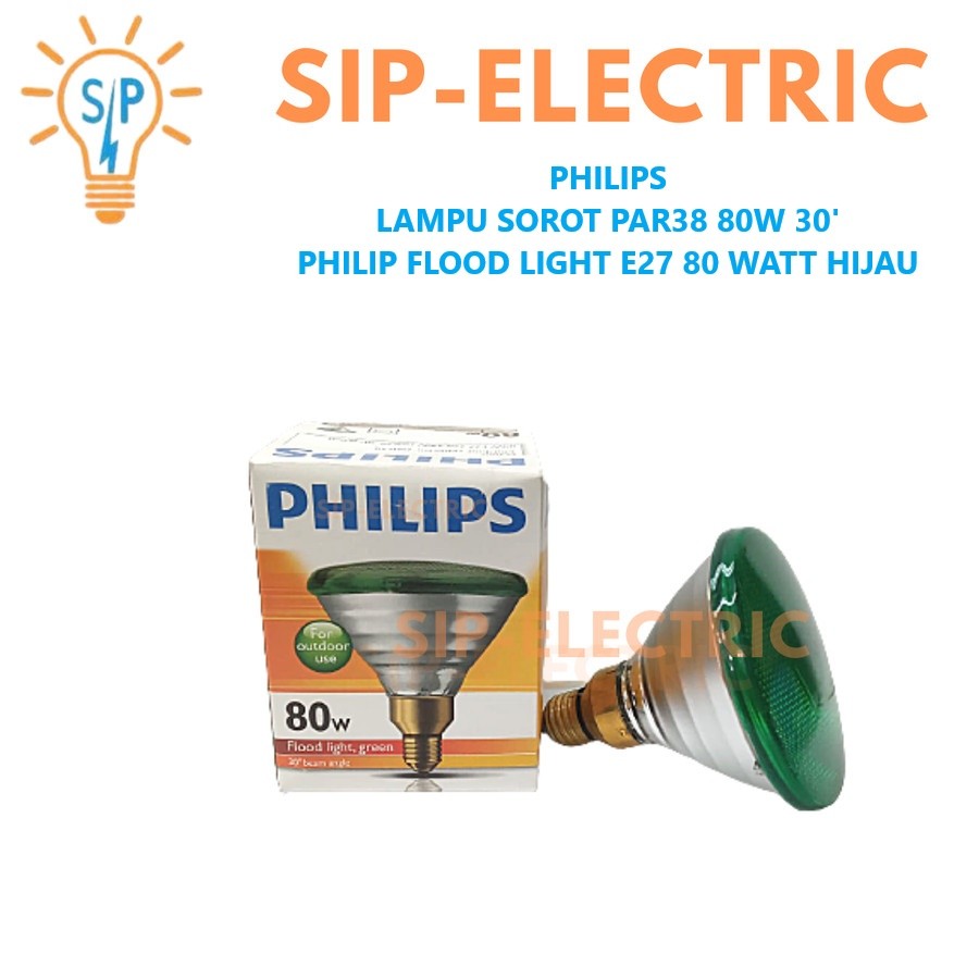 Philips Lampu Sorot PAR38 80W 30° (Derajat) / Flood Light E27 80 Watt Hijau