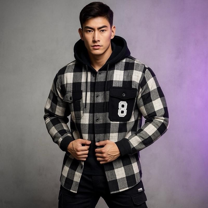 Kemeja Flanel kotak Semi Jaket Hoodie Premium Boldblue Junction