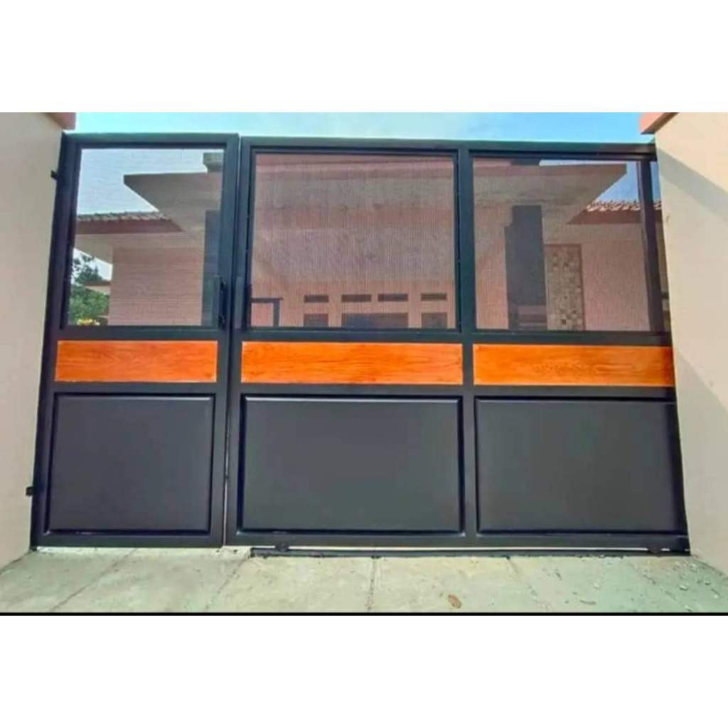 pagar rumah plat lubang minimalis warna hitam dan plat esser