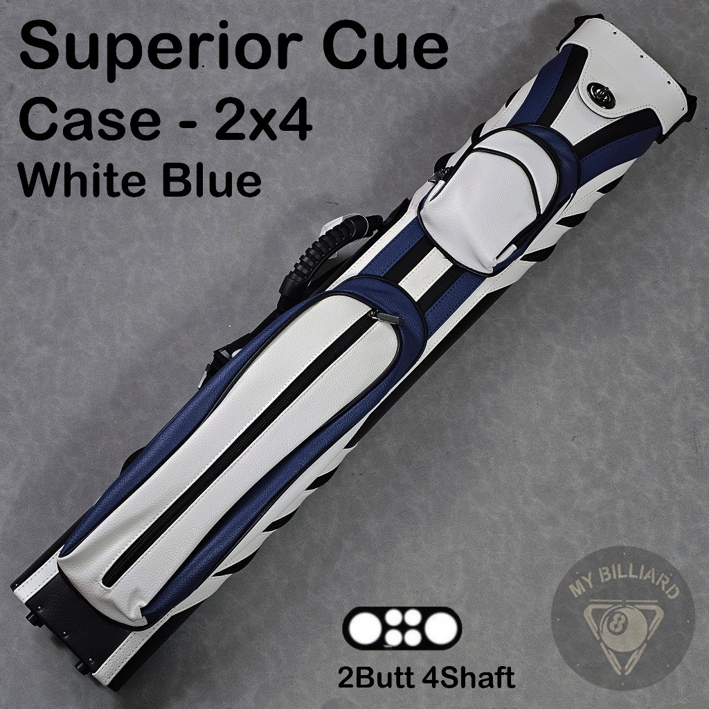 Tas Billiard Superior White Blue Cue Case 2x4 - Hard Cue Case Stik Billiard 2B4S