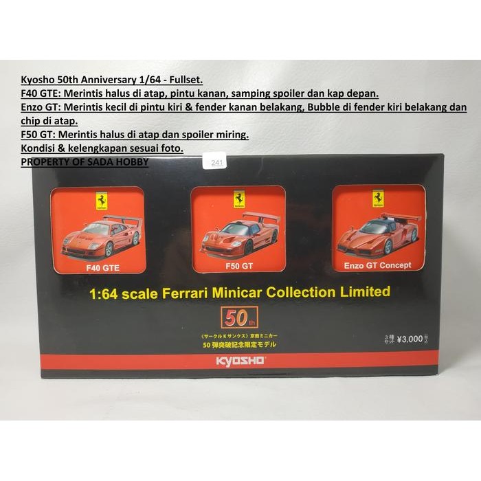 HW  Kyosho 50th Anniversary Ferrari Minicar Collection Limited Ferrari F40 GTE Ferrari Enzo GT Conce