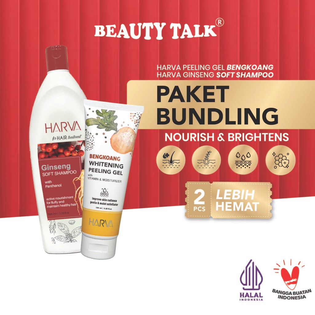 [Bundling Hemat - 2 PCS] HARVA Shampoo Ginseng Soft&Smooth 600ml +  Peeling Gel Bengkoang 100ml