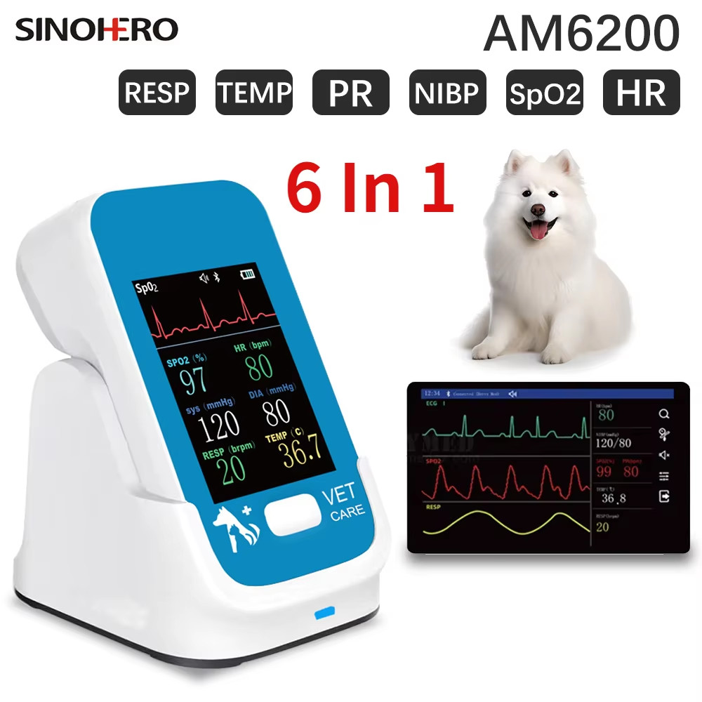 Veterinary Handheld Vital Signs Monitor Animal Bluetooth APP Patient Monitor SpO2/HR/Temp/ECG/RR/NIB