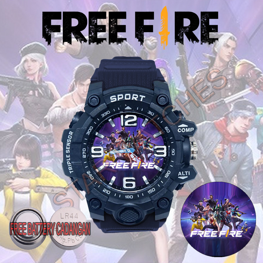 PROMO BESAR Jam Tangan Anak Laki Laki Sport Karakter Free Fire Hitam Anti Air FREE Battery Cadangan