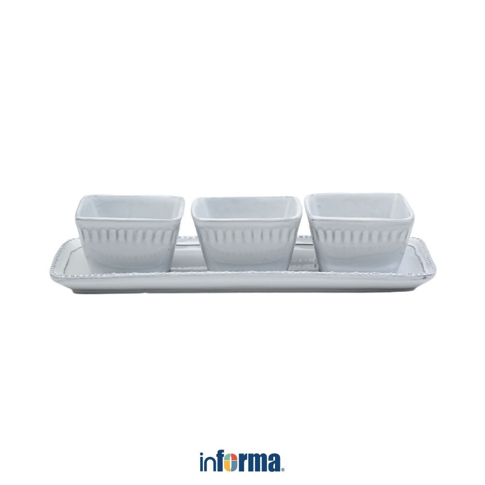 Informa Appetite Set 3 Pcs Elio Wadah Saji Dengan Nampan Square - Putih Tempat Sajian Makanan Serbag