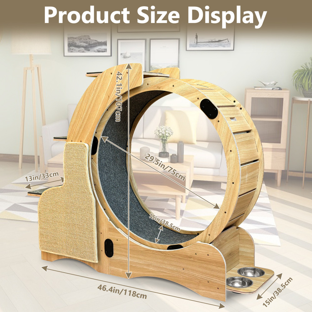 5-in-1 Cat Sports Running Wheel Cats Wheel Wood Climbing Frame Cat Litter Fitness Wheel, Oversized R