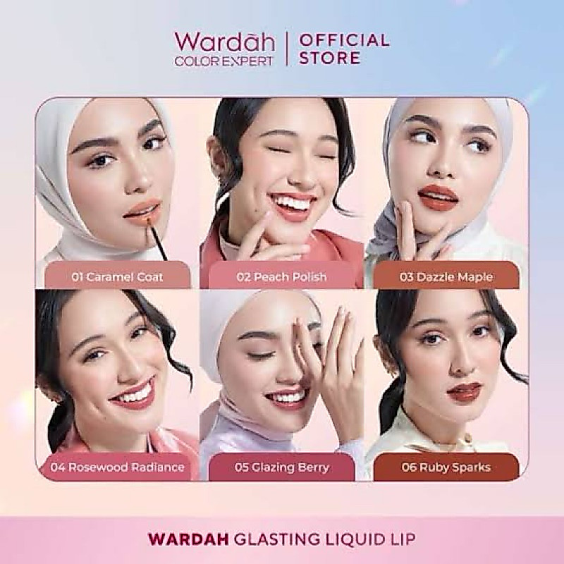 WARDAH Glasting Liquid Lip Cream Caramel Coat Peach Polish Dazzle Maple Rosewood Radiance Glazing Be