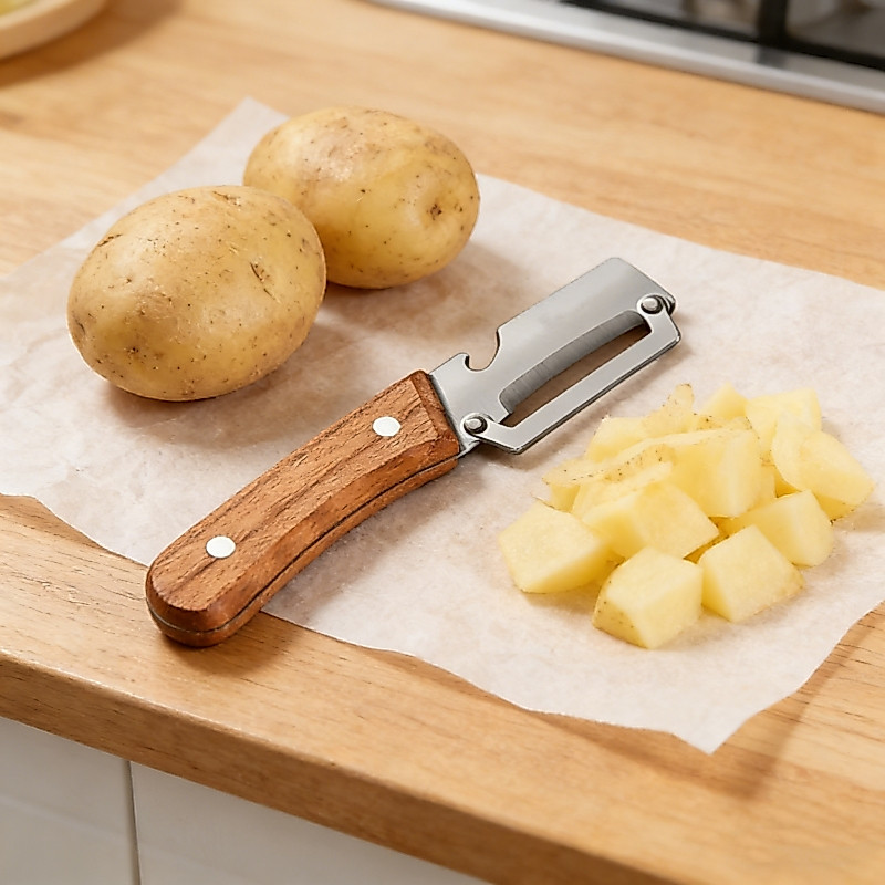 Pegangan Kayu Padat Peeler Sayuran Buah Multifungsi Lilin Labu Dapur Kentang Swifhome