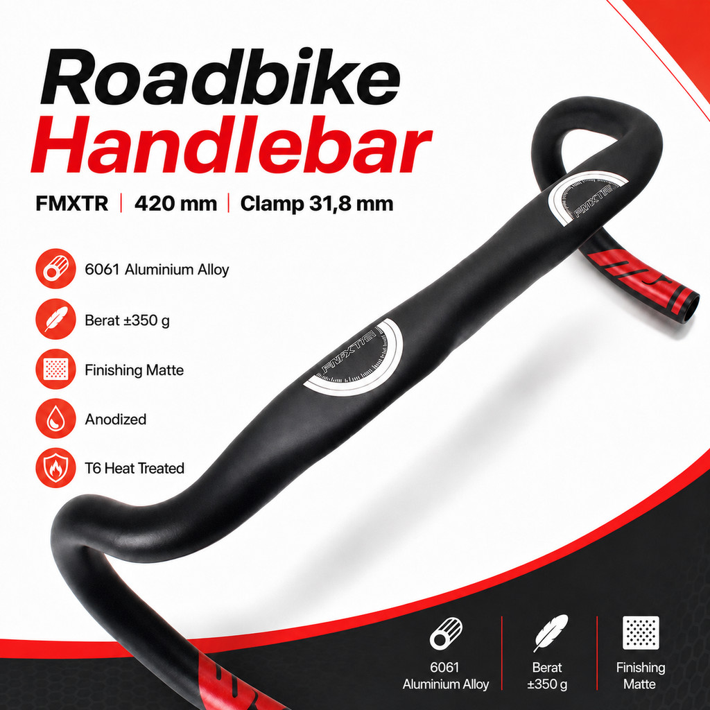 FMFXTR Handlebar Dropbar Stang Drop Bar Sepeda Road Bike Balap Roadbike 31.8 x 420 mm Aero Pipih All