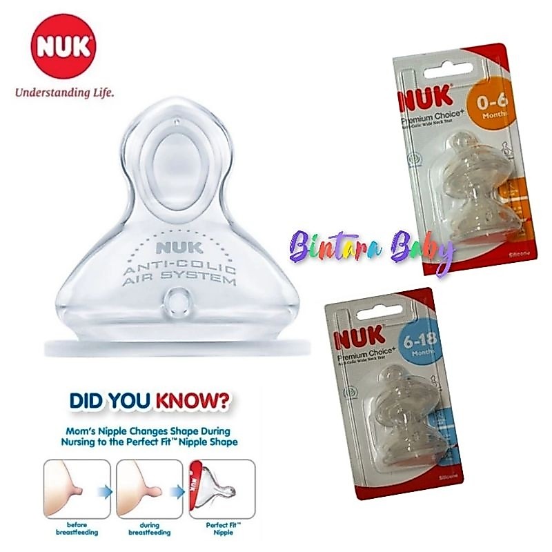 Nipple Nuk Premium Choice Dot Botol Susu Nuk 6-18M Wide Neck 0-6M Eceran / Dot Gepeng Wideneck Bisa