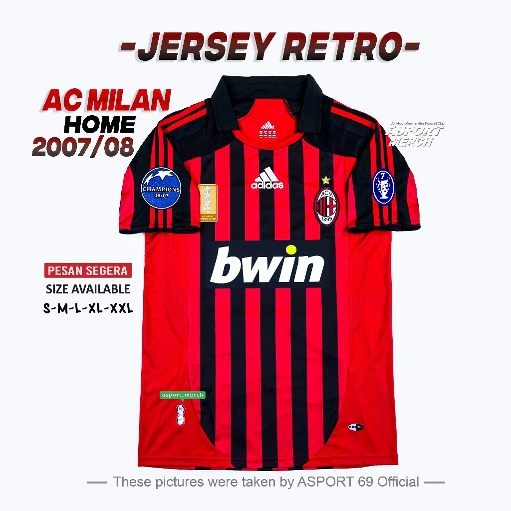 JERSEY BOLA Retro AC MilAn Home 2007 2008 KAKA MALDINI Merah Hitam - Milan 07 08 Milanisti