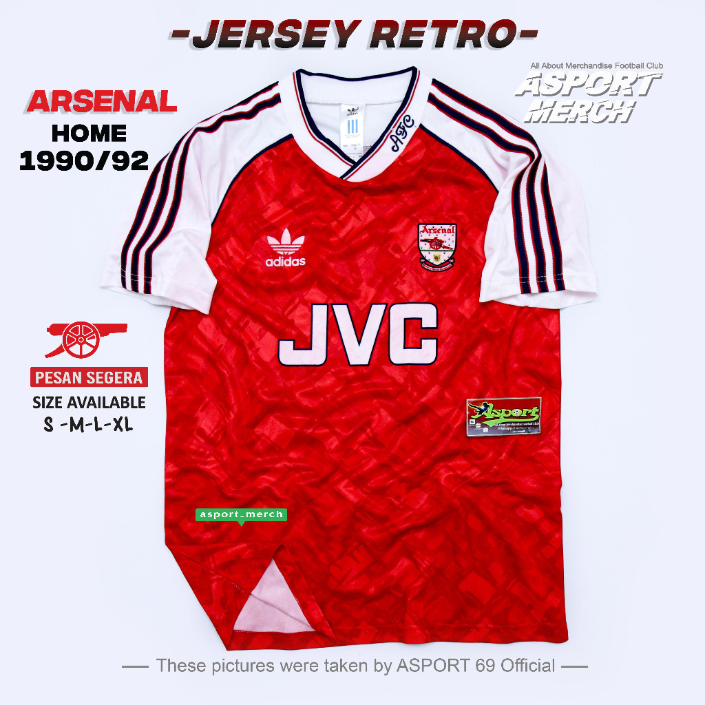JERSEY BOLA ARSENAL RETRO HOME JVC 1990 1992 JERSEY RETRO ARSENAL HOME 90 92