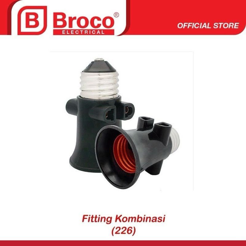 Fitting Kombinasi Broco 226 | Fitting Lampu E27 + Lubang Colokan Steker | Fitting Lampu Ada Colokan 