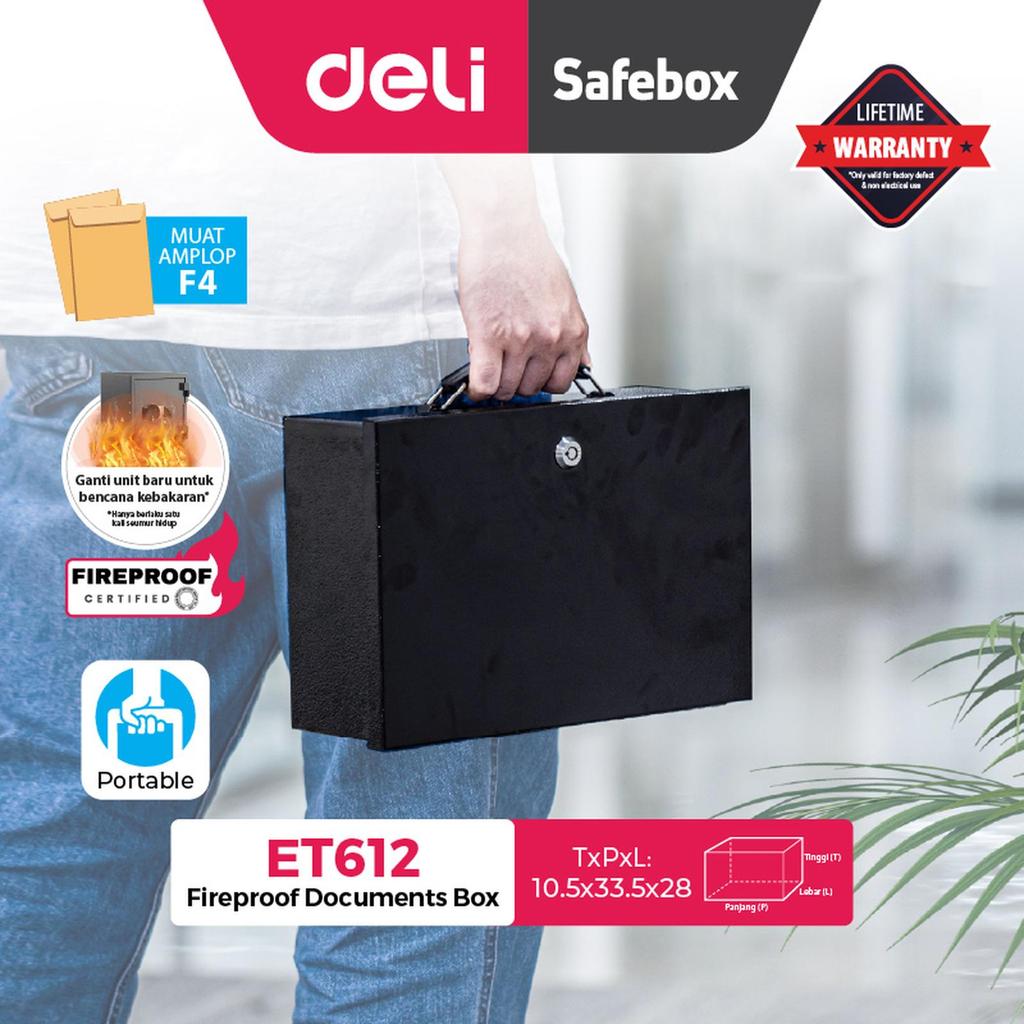 DELI ET612 Safe Document Box Fire Proof / Box Uang Perhiasan Dokumen Brankas Tahan Api ET 612