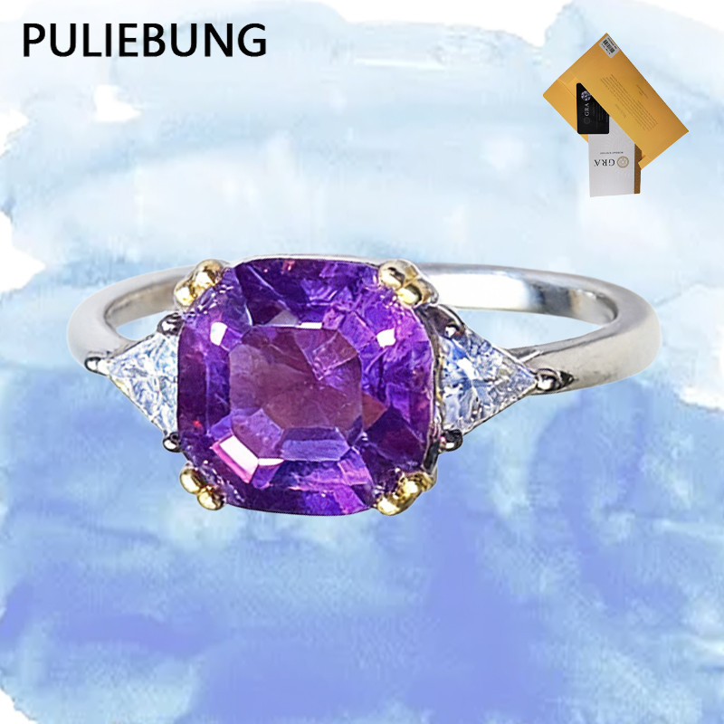 PULIEBUNG Cincin Terbuka Elegan Dengan Tatahan Moissanite Ungu