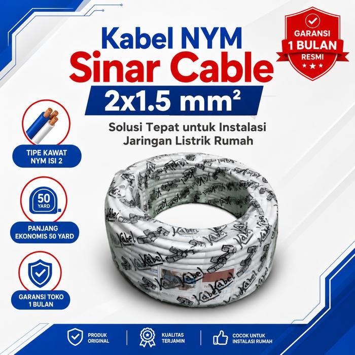 [GARANSI 1 BULAN] Kabel Listrik NYM Sinar Cable 2x1.5 mm² 50 Yard Per Roll - Kabel Kawat Putih Isi 2