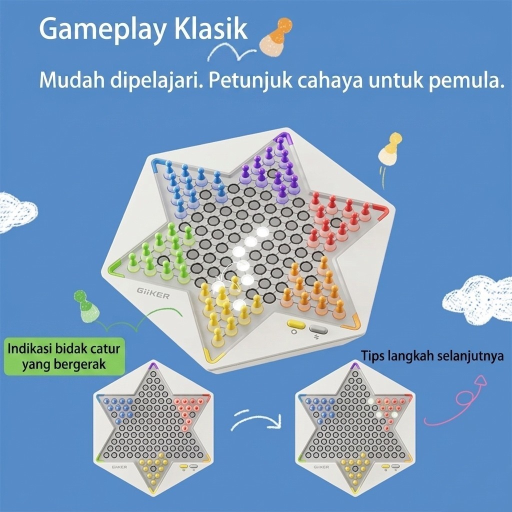 GiiKER Super Checkers - Permainan Papan Strategi Edukasi Catur Pintar Elektronik Lampu Suara 500 Lev