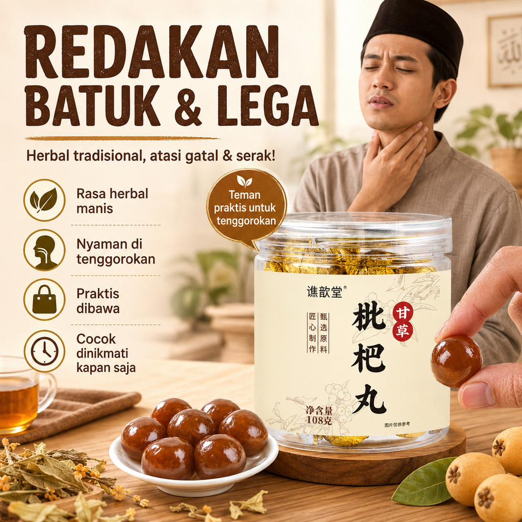 [REDAKAN BATUK & LEGA] Permen Tenggorokan Cap Rasa Loquat/ Melembabkan paru-paru dan meredakan batuk