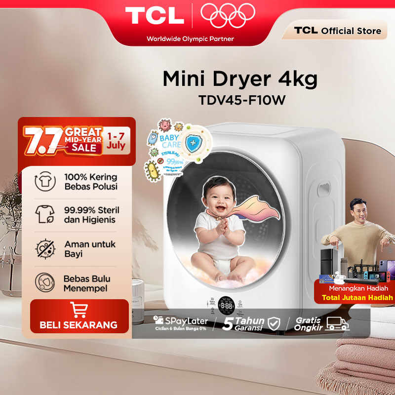 TCL Mini Dryer Kapasitas 4KG- Bebas Polusi - 100% Kering Tanpa Jemur - 99.9% Pakaian Steril - Aman u