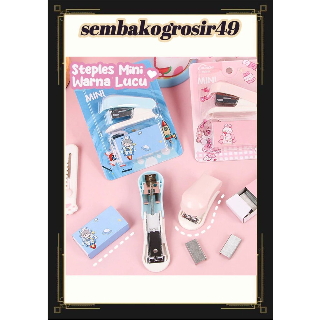 

SSG Staples Mini Set Stapler Portable Lucu Karakter Aksesoris Perlengkapan Kantor Free Isi Staples