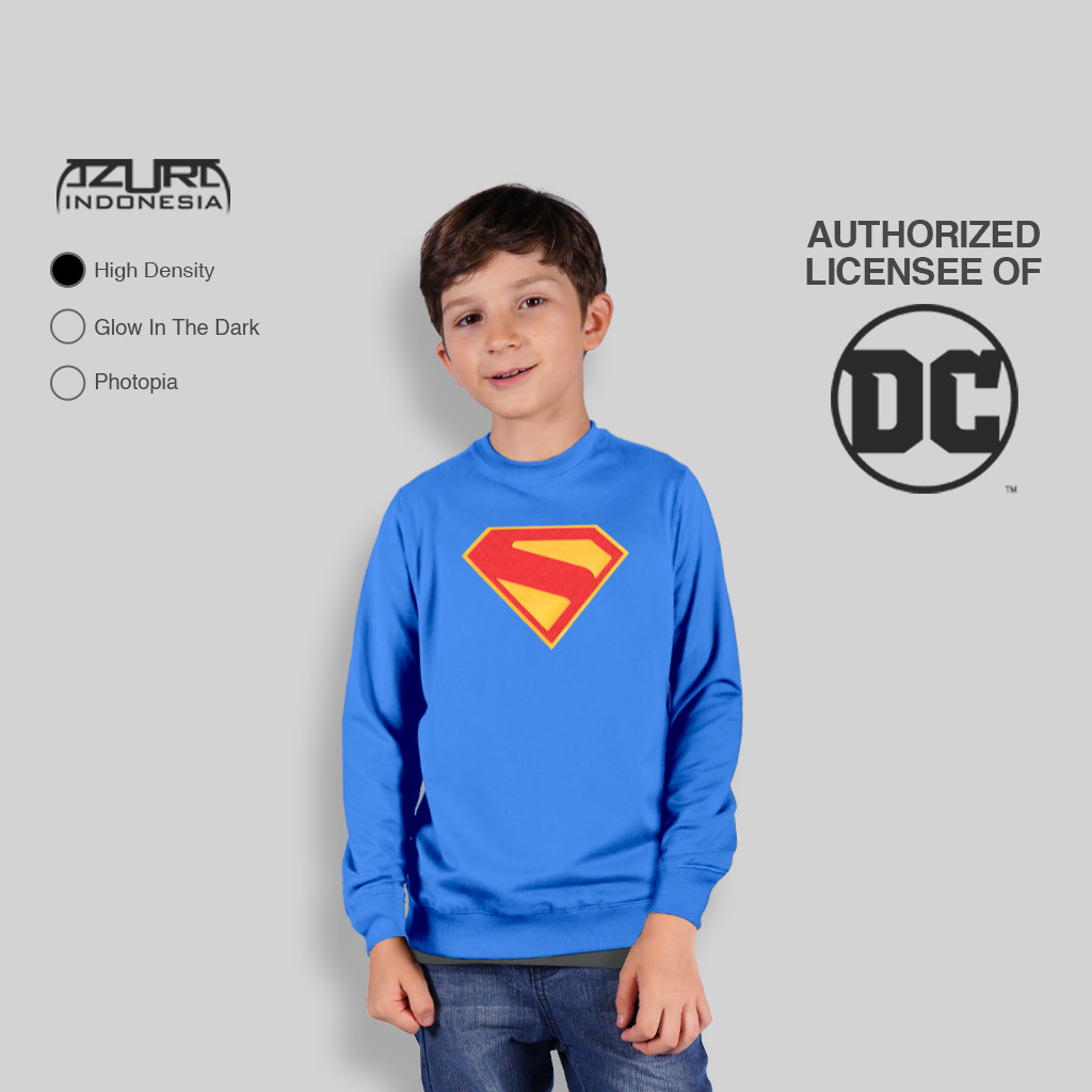 JONSTORE Azura Crewneck DC Comic Superman 2025 Logo Motif Hexagon Colour Royal Blue Anak