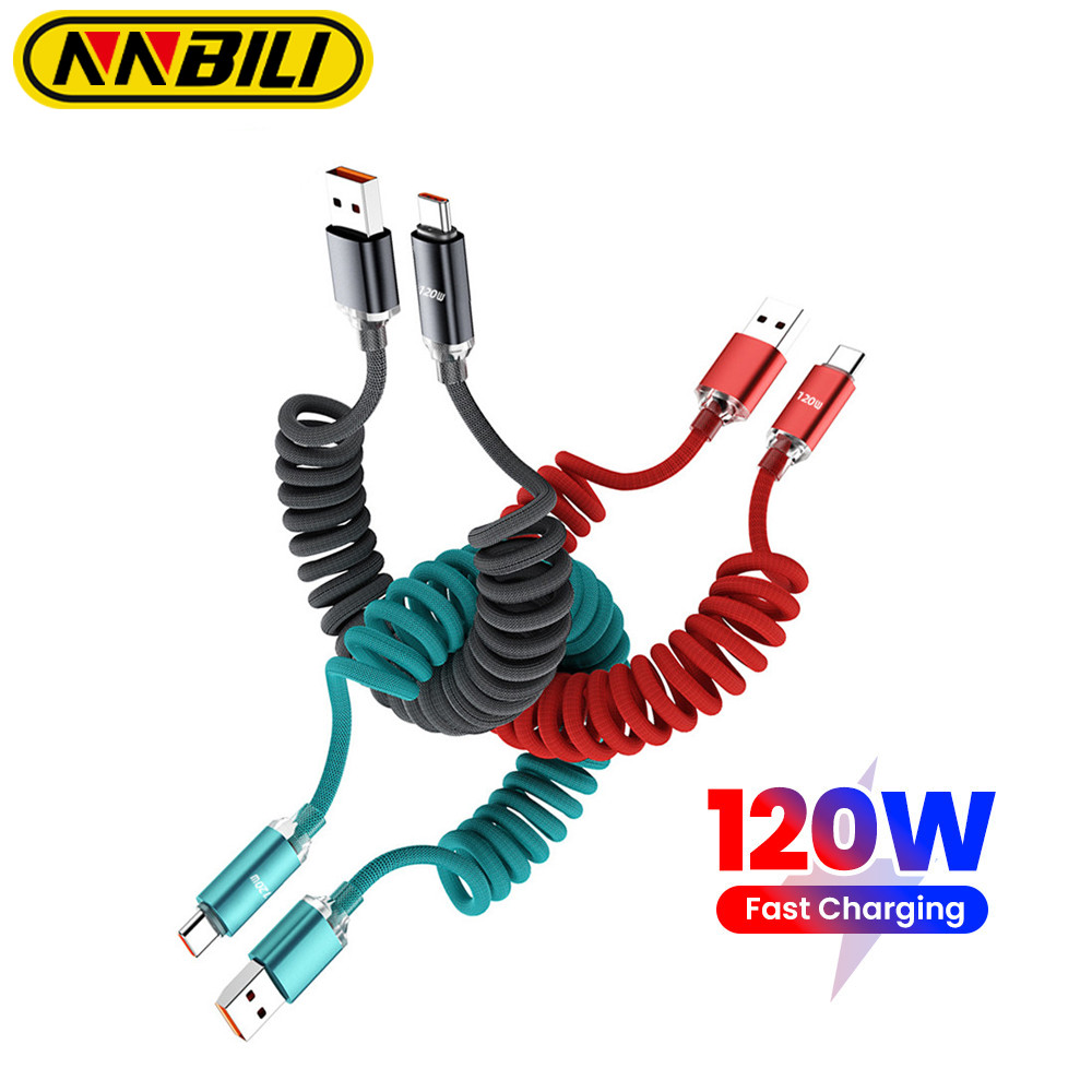 NNBILI 1M/2M Car Spring Type C to C Cable For iPhone 16 15 Xiaomi Samsung PD Fast Charging USB A to 