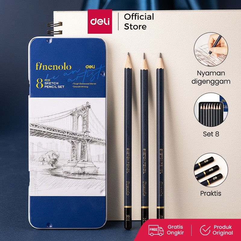 

New Deli Sketch Pencil Set / Pensil Sketsa / Pensil Gambar isi 8 Tempat Pensil Metal EC26Premium