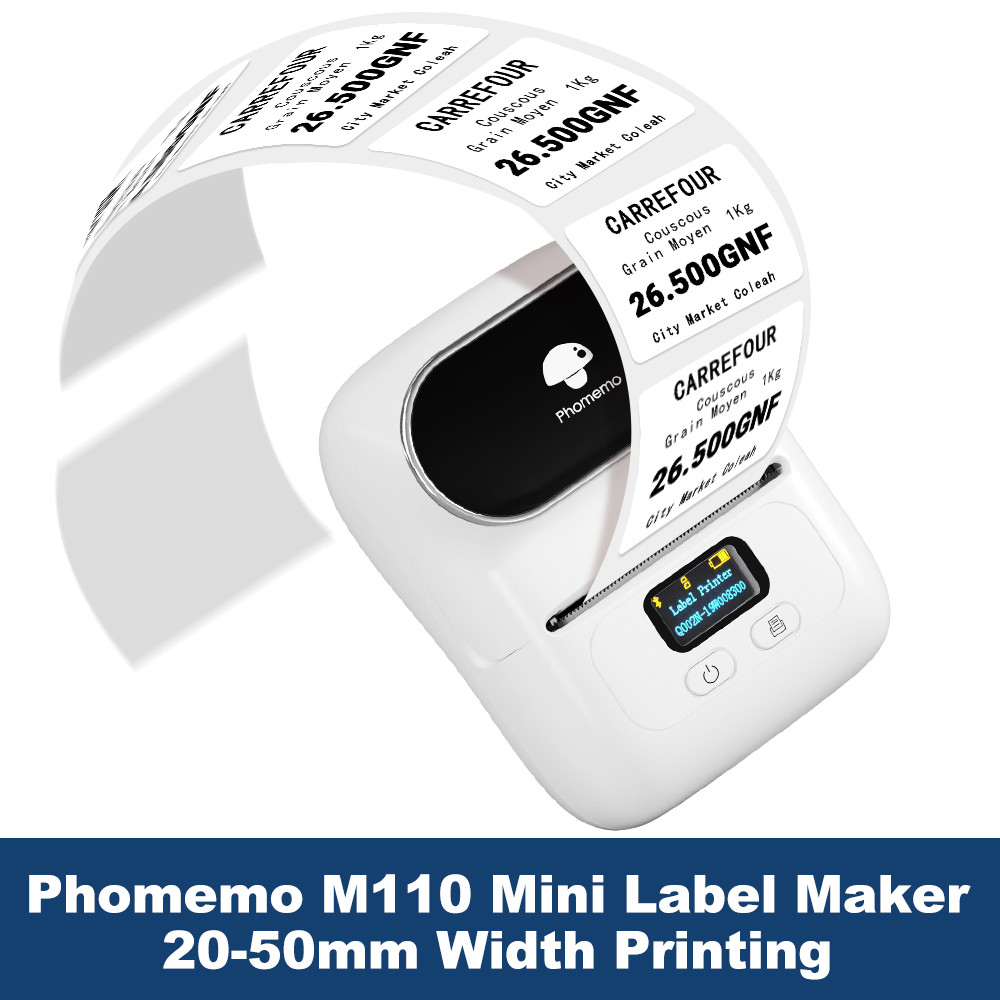 

Phomemo Label Printer M110 Label Maker Barcode Label Printer for Address, Barcode, Clothing, Photo,Logo,Jewelry,Retail,Business
