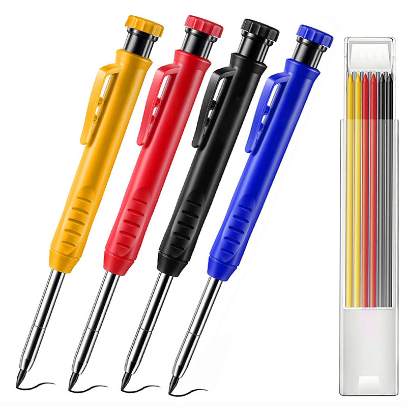 

2.8mm Solid Mechanical Carpenter Pencils With Pencil Cap, 4cm Long Nose Deep Hole Woodworking Tool Pencil Markers with Sharpener