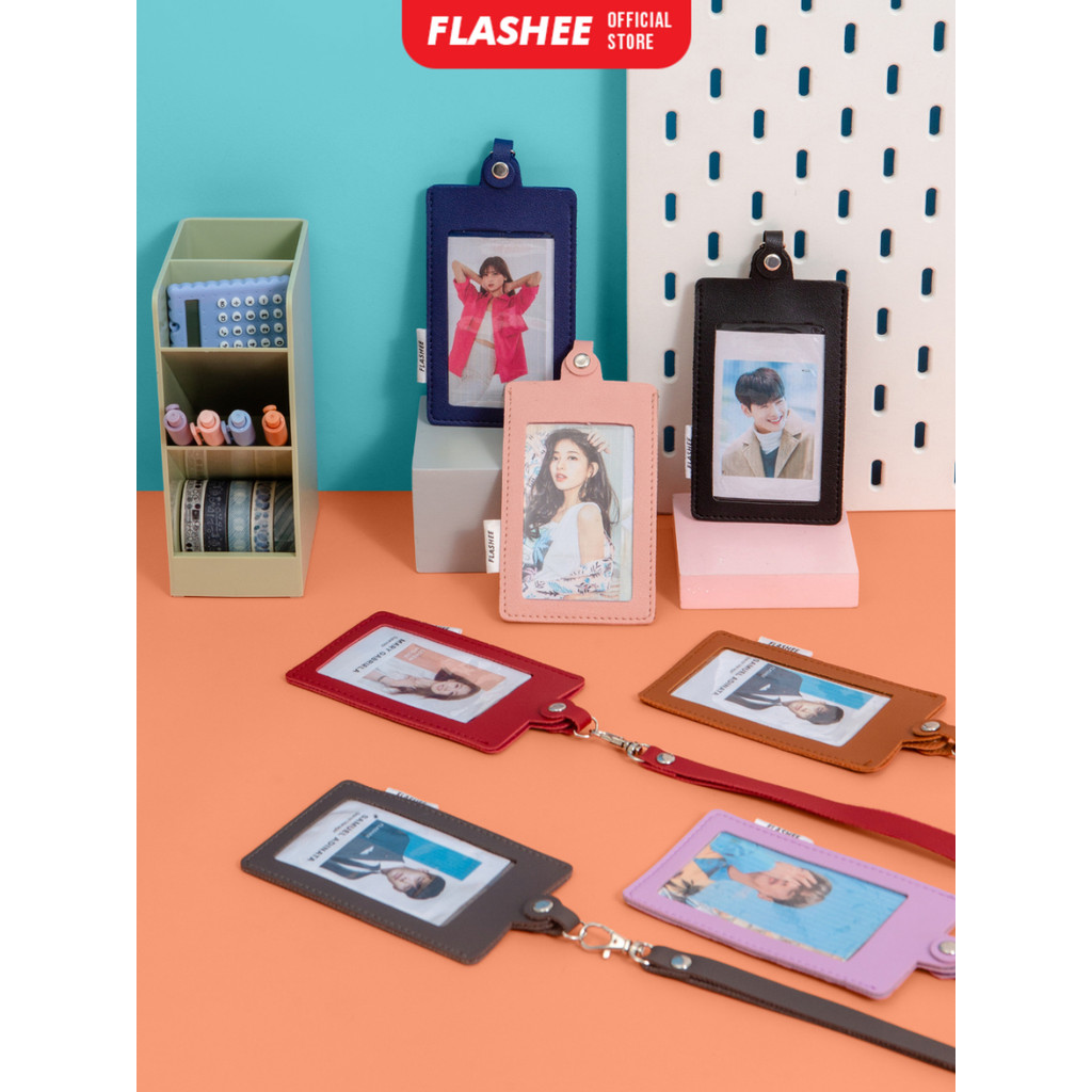 

Flashee Name Tag Kulit ID Card Holder Kancing Dean Lanyard Mika Satu Sisi NameTag Kulit Kancing