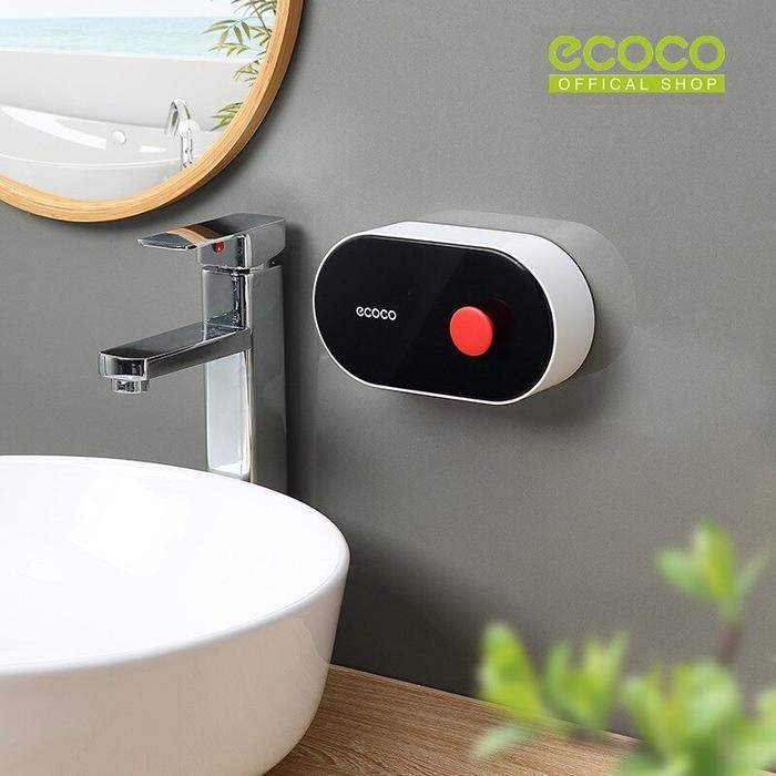 

ECOCO Clamshell Soap Dish - Tempat Rak sabun batang mandi cuci tangan wastafel kamar mandi toilet sabun padat Sekali tekan Tinggal tempel Dengan Gantungan Sponge estetik minimalis homeware - Black