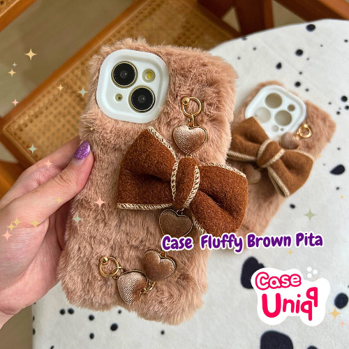 CASEUNIQQ Case Fluffy Brown pita Rantai Love Casing HP compatible with iphone 15 softcase