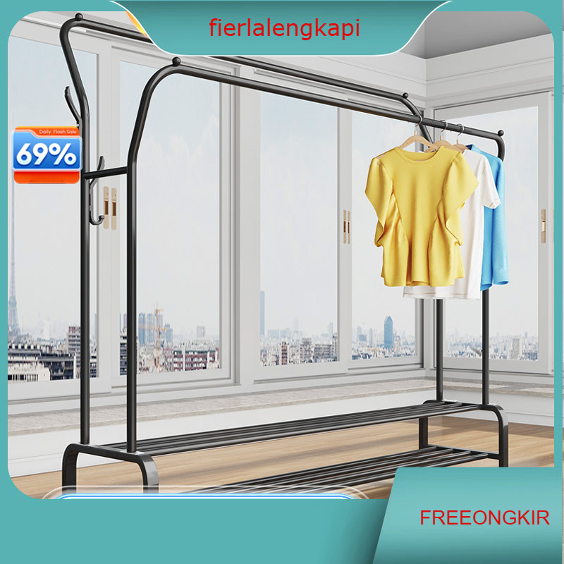 Rak Baju Gantung Gantungan Baju Besi Tebal dan Kuat Gantungan Baju 2 Lapis Gantungan Baju Berdiri