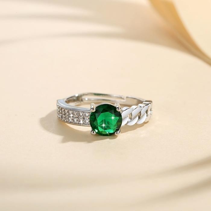 TERBARU LM572 Cincin Permata Titanium  Cincin Wanita Aksesoris Rings - LM572-P-Green