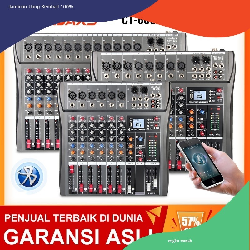 NEW BAXS AUDIO MIXER CT60S/CT80S/CT120S SBLUETOOTH,USB,RECORD,SOUND CARDREVERB Mixer audio saluran 6