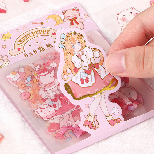 

-JOJU- STICKER 1SET ISI 20 LEMBAR MOTIF LITTLE GIRL AND PUPPIES / DIY STICKER AESTHETIC KAWAII / STICKER DECORATION